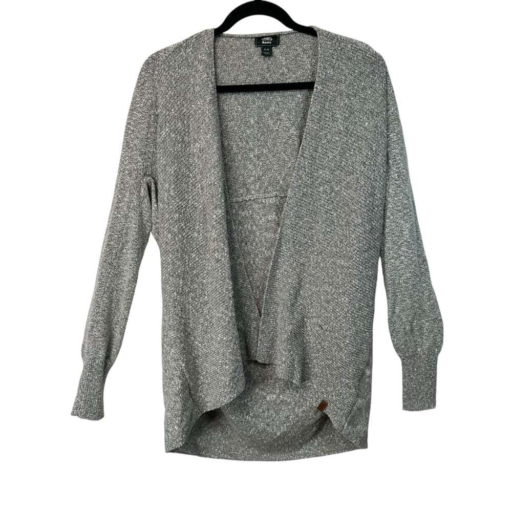 Roots Heather Gray Cardigan Medium Cotton Blend Open Drape Cozy Layer Lounge